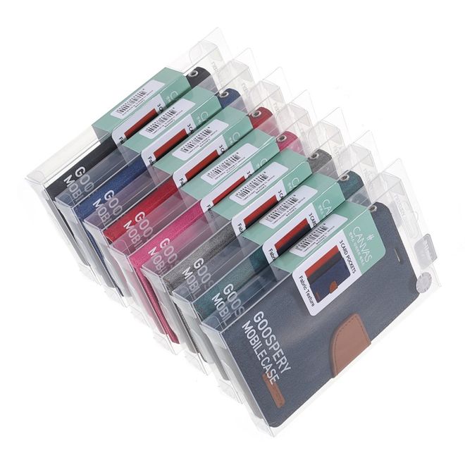 Goospery - iPhone 13 Hülle - Leder/Stoff Case - Canvas Diary Series - rot/camel