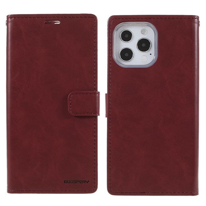 Goospery - iPhone 13 Pro Hülle - Leder Bookcover - Bluemoon Diary Series - weinrot