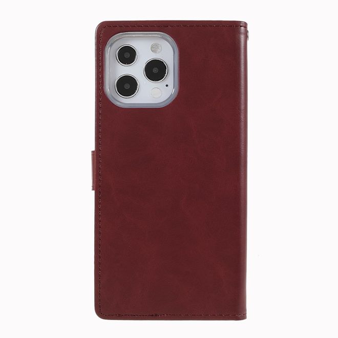 Goospery - iPhone 13 Pro Hülle - Leder Bookcover - Bluemoon Diary Series - weinrot