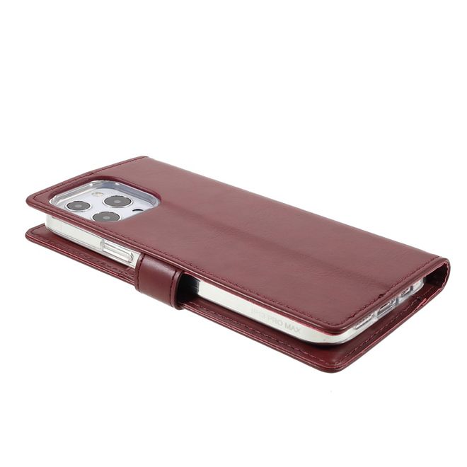 Goospery - iPhone 13 Pro Hülle - Leder Bookcover - Bluemoon Diary Series - weinrot