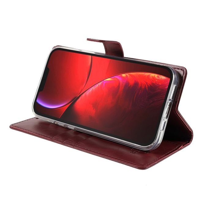 Goospery - iPhone 13 Pro Hülle - Leder Bookcover - Bluemoon Diary Series - weinrot