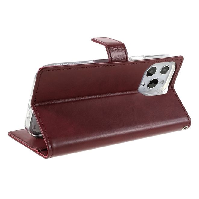 Goospery - iPhone 13 Pro Hülle - Leder Bookcover - Bluemoon Diary Series - weinrot