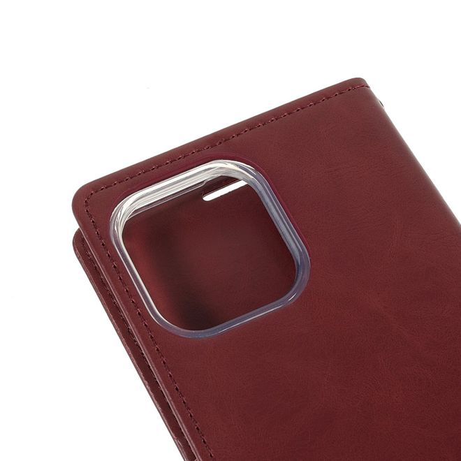 Goospery - iPhone 13 Pro Hülle - Leder Bookcover - Bluemoon Diary Series - weinrot