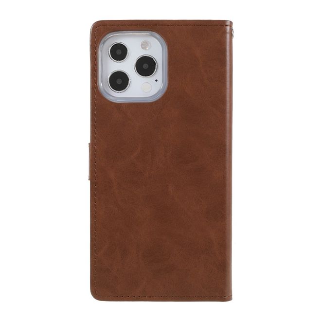 Goospery - iPhone 13 Pro Hülle - Leder Bookcover - Bluemoon Diary Series - braun