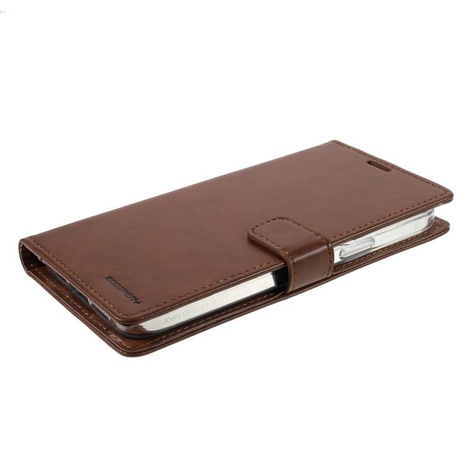 Goospery - iPhone 13 Pro Hülle - Leder Bookcover - Bluemoon Diary Series - braun
