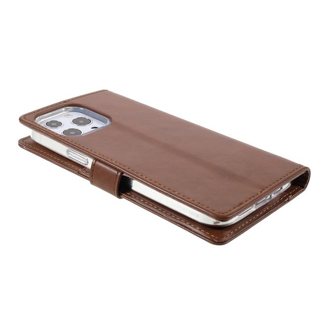 Goospery - iPhone 13 Pro Hülle - Leder Bookcover - Bluemoon Diary Series - braun