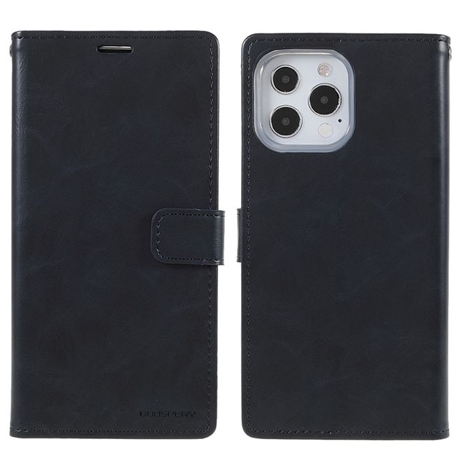 Goospery - iPhone 13 Pro Max Hülle - Leder Bookcover - Bluemoon Diary Series - schwarz