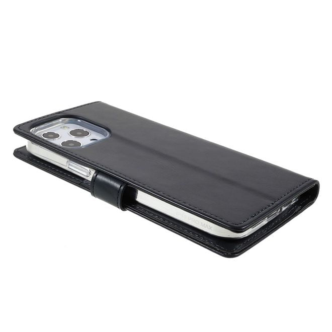 Goospery - iPhone 13 Pro Max Hülle - Leder Bookcover - Bluemoon Diary Series - schwarz