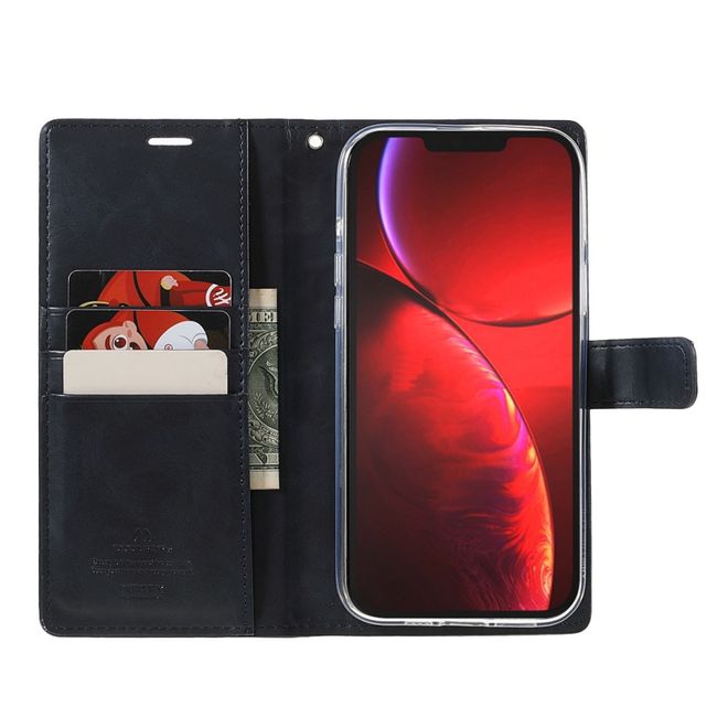 Goospery - iPhone 13 Pro Max Hülle - Leder Bookcover - Bluemoon Diary Series - schwarz