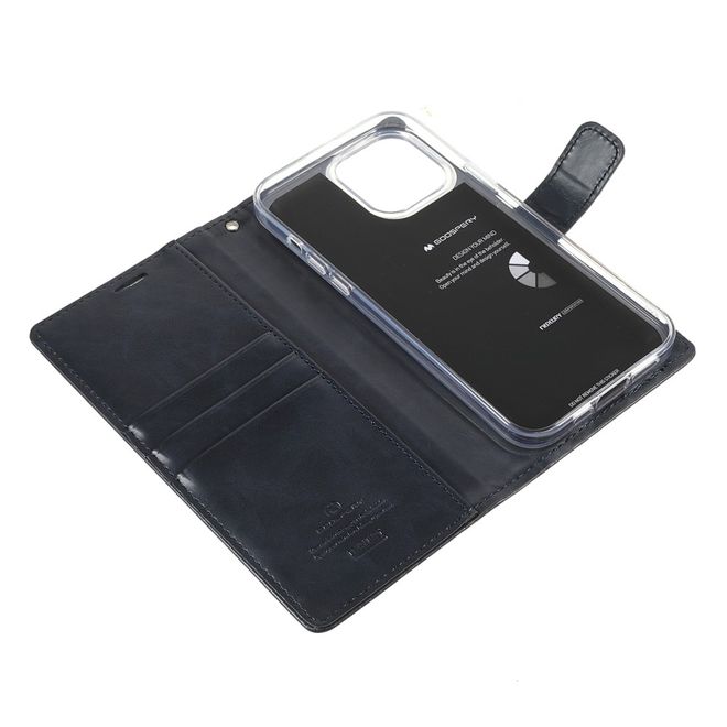 Goospery - iPhone 13 Pro Max Hülle - Leder Bookcover - Bluemoon Diary Series - schwarz