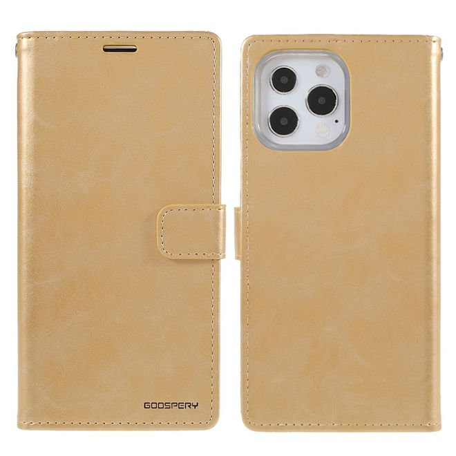 Goospery - iPhone 13 Pro Max Hülle - Leder Bookcover - Bluemoon Diary Series - gold