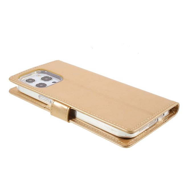 Goospery - iPhone 13 Pro Max Hülle - Leder Bookcover - Bluemoon Diary Series - gold