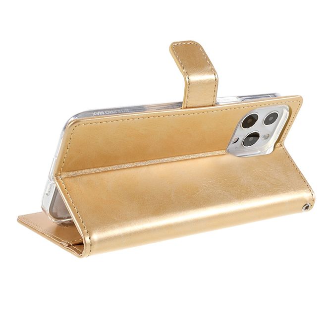 Goospery - iPhone 13 Pro Max Hülle - Leder Bookcover - Bluemoon Diary Series - gold