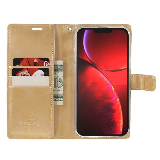 Goospery - iPhone 13 Pro Max Hülle - Leder Bookcover - Bluemoon Diary Series - gold