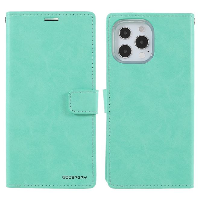 Goospery - iPhone 13 Pro Max Hülle - Leder Bookcover - Bluemoon Diary Series - grün