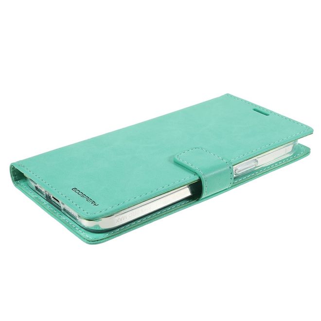 Goospery - iPhone 13 Pro Max Hülle - Leder Bookcover - Bluemoon Diary Series - grün