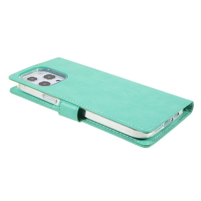 Goospery - iPhone 13 Pro Max Hülle - Leder Bookcover - Bluemoon Diary Series - grün