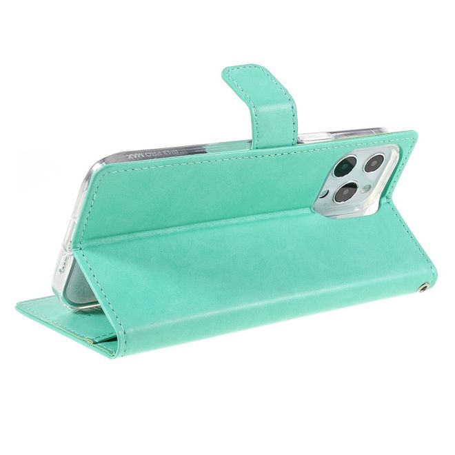 Goospery - iPhone 13 Pro Max Hülle - Leder Bookcover - Bluemoon Diary Series - grün