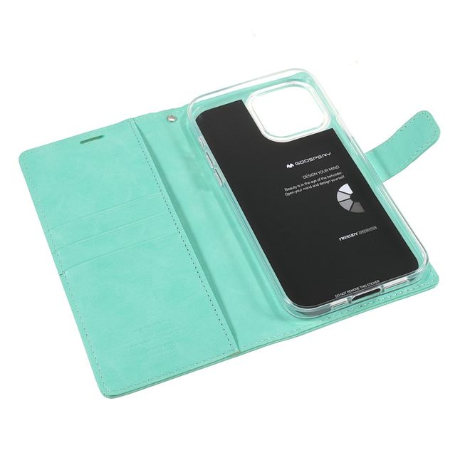 Goospery - iPhone 13 Pro Max Hülle - Leder Bookcover - Bluemoon Diary Series - grün
