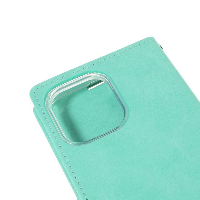 Goospery - iPhone 13 Pro Max Hülle - Leder Bookcover - Bluemoon Diary Series - grün