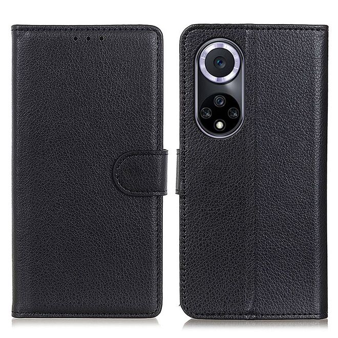Huawei nova 9 Handy Hülle - Litchi Leder Bookcover Series - schwarz