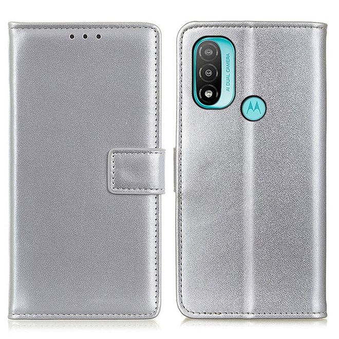 Motorola Moto E20 / E40 Handy Hülle - Classic II Leder Bookcover Series - silber