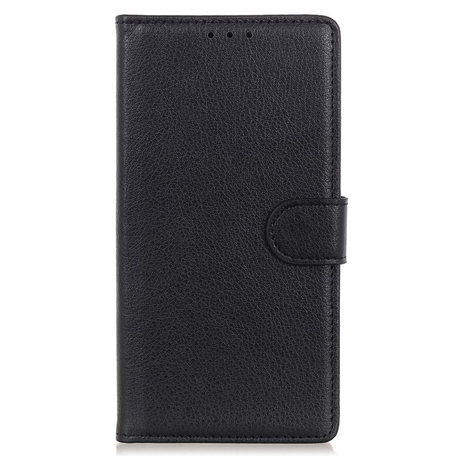 Motorola Moto E20 / E40 Handy Hülle - Litchi Leder Bookcover Series - schwarz