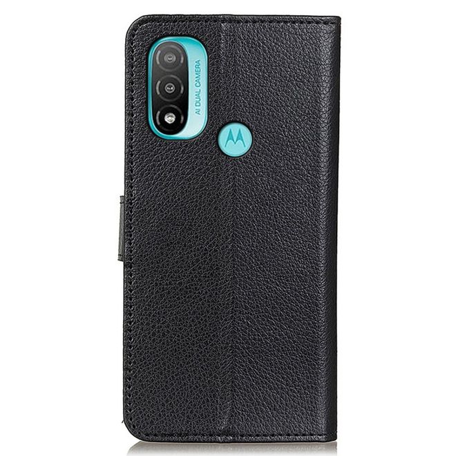 Motorola Moto E20 / E40 Handy Hülle - Litchi Leder Bookcover Series - schwarz