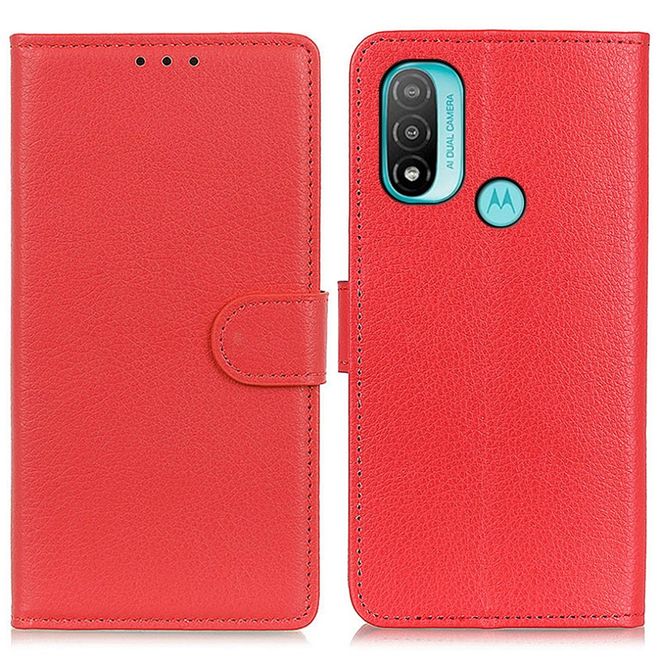 Motorola Moto E20 / E40 Handy Hülle - Litchi Leder Bookcover Series - rot