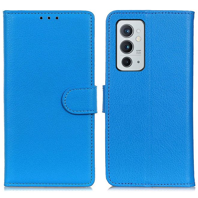 OnePlus 9RT 5G Handy Hülle - Litchi Leder Bookcover Series - blau