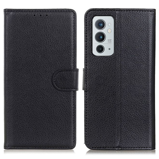 OnePlus 9RT 5G Handy Hülle - Litchi Leder Bookcover Series - schwarz