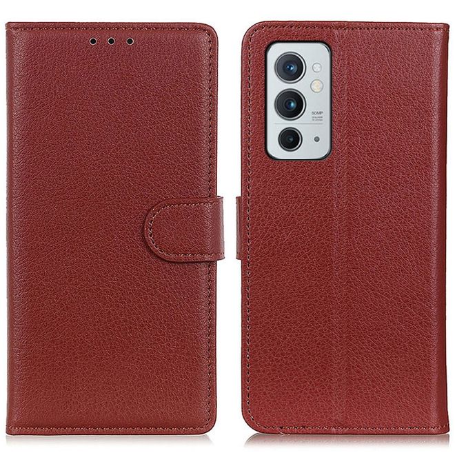 OnePlus 9RT 5G Handy Hülle - Litchi Leder Bookcover Series - braun