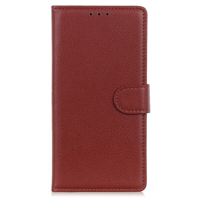 OnePlus 9RT 5G Handy Hülle - Litchi Leder Bookcover Series - braun