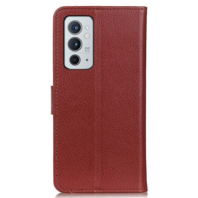 OnePlus 9RT 5G Handy Hülle - Litchi Leder Bookcover Series - braun