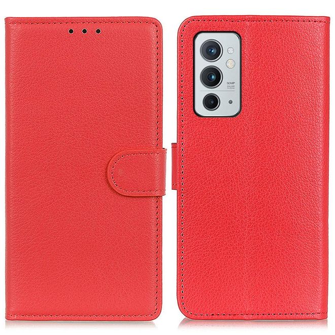 OnePlus 9RT 5G Handy Hülle - Litchi Leder Bookcover Series - rot