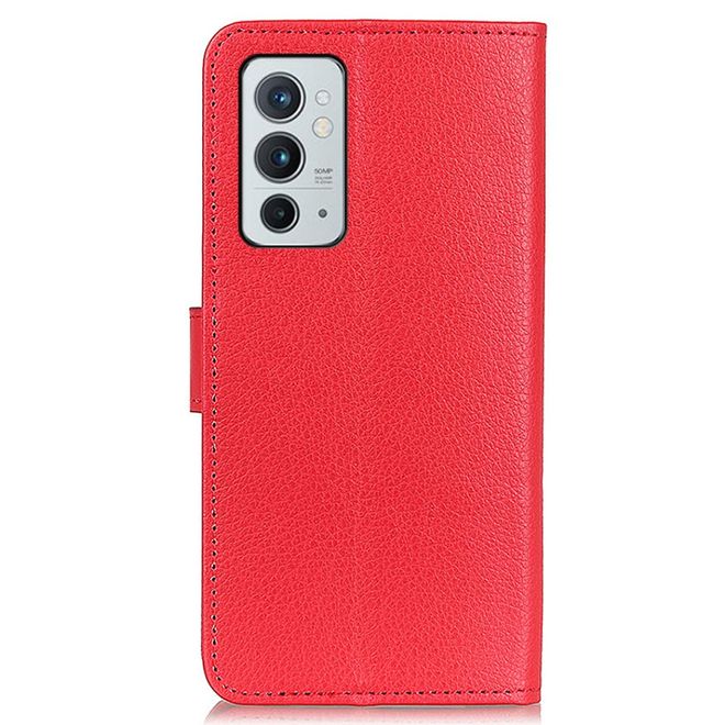 OnePlus 9RT 5G Handy Hülle - Litchi Leder Bookcover Series - rot