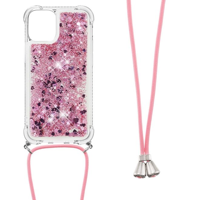 iPhone 13 mini phone chain - necklace, crossbody soft case - rose gold