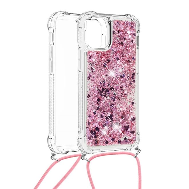 iPhone 13 mini phone chain - necklace, crossbody soft case - rose gold