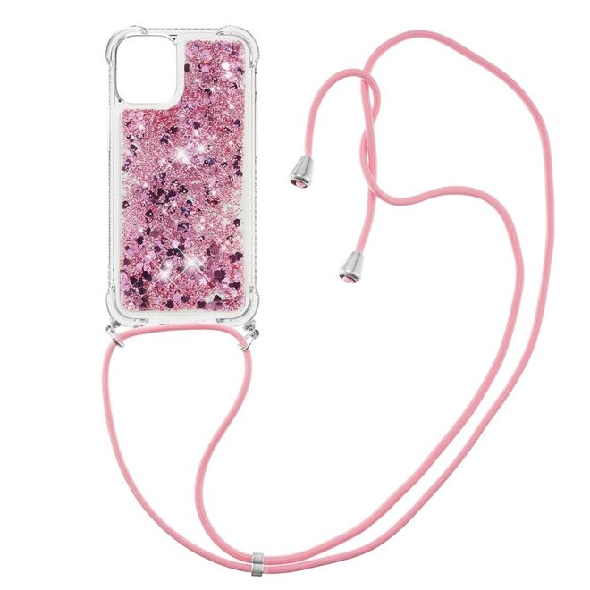 iPhone 13 mini phone chain - necklace, crossbody soft case - rose gold