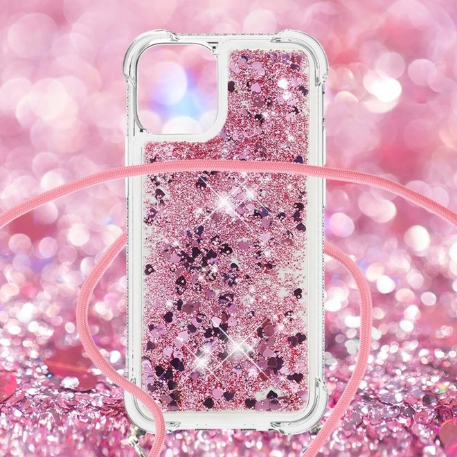 iPhone 13 mini phone chain - necklace, crossbody soft case - rose gold