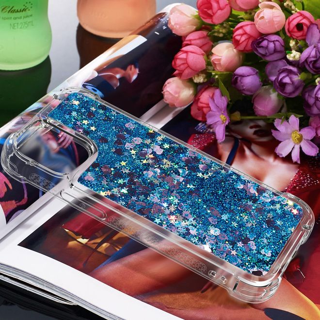 iPhone 13 Pro Max Hülle - Glitter Softcase - blau