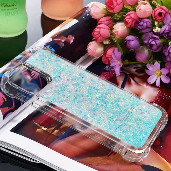 iPhone 13 Pro Max Hülle - Glitter Softcase - hellblau
