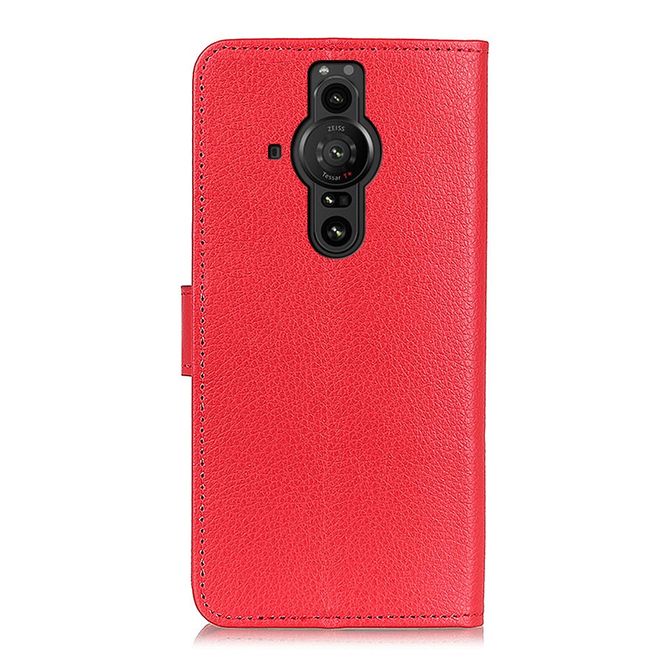 Sony Xperia Pro-I Handy Hülle - Litchi Leder Bookcover Series - rot