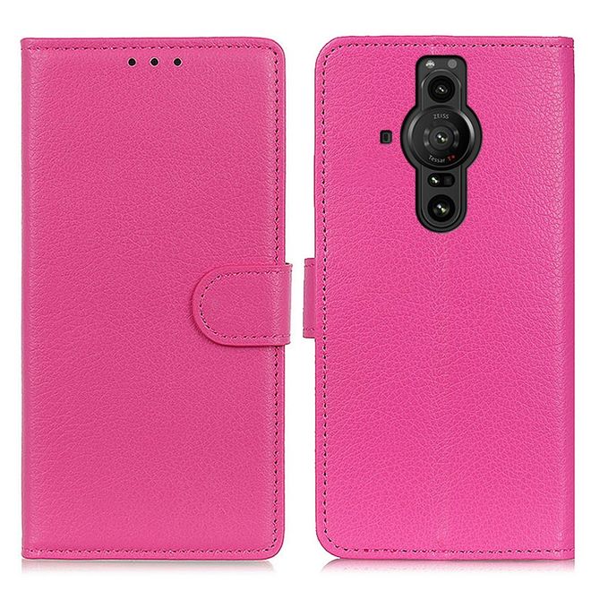 Sony Xperia Pro-I Handy Hülle - Litchi Leder Bookcover Series - rosa