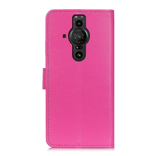Sony Xperia Pro-I Handy Hülle - Litchi Leder Bookcover Series - rosa