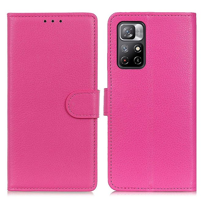 Xiaomi Poco M4 Pro 5G Handy Hülle - Litchi Leder Bookcover Series - rosa