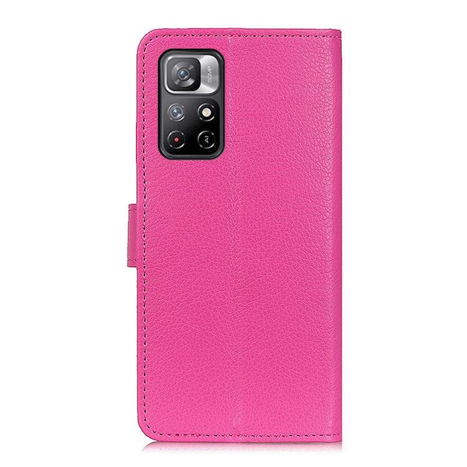Xiaomi Poco M4 Pro 5G Handy Hülle - Litchi Leder Bookcover Series - rosa