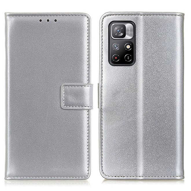 Xiaomi Poco M4 Pro 5G Handy Hülle - Classic II Leder Bookcover Series - silber