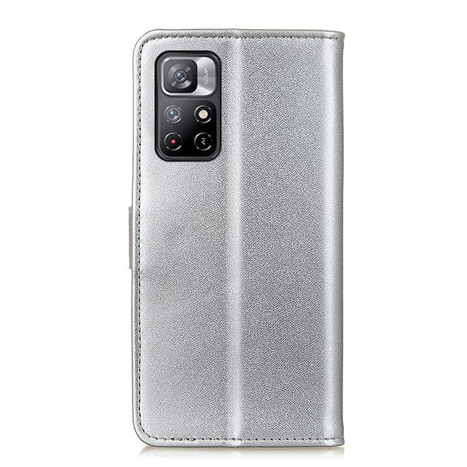 Xiaomi Poco M4 Pro 5G Handy Hülle - Classic II Leder Bookcover Series - silber