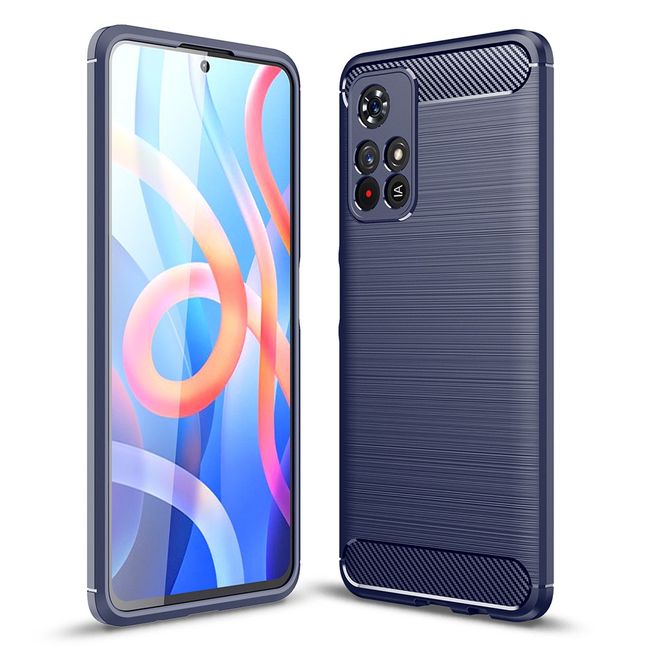 Xiaomi Poco M4 Pro 5G Handyhülle - Carbon Fiber TPU Softcase Series - blau